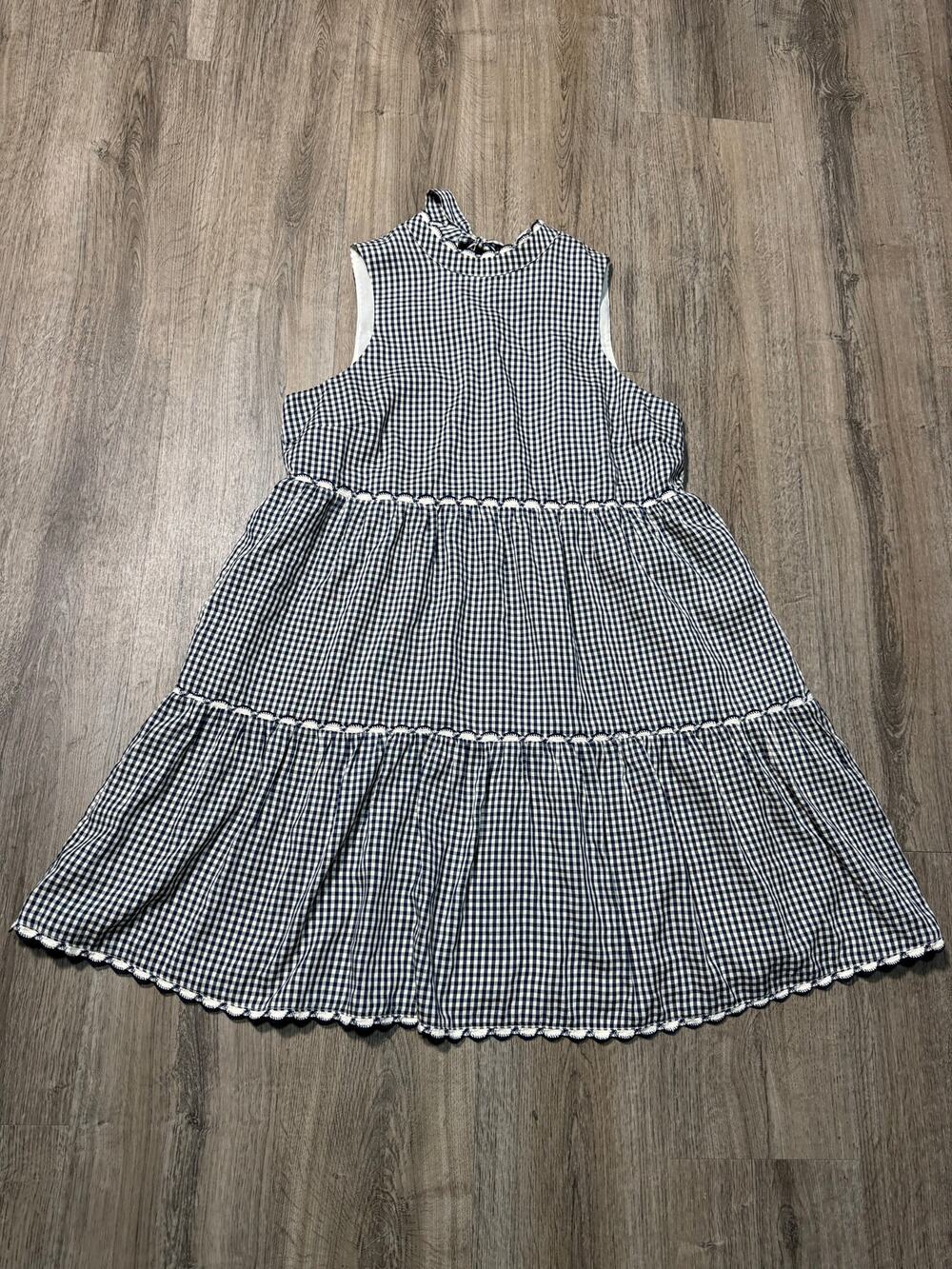 Pomander Place Women's Navy & White Gingham Tiered Dress